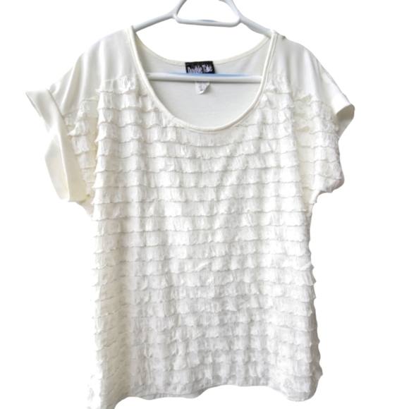 Double Take Ivory Off White Top Layered Front Short Sleeve Relaxed Fit Size M - Picture 5 of 11